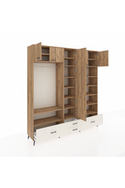 Hyperion Dolap 18 Raflı 4 Çekmeceli Tek Askılı 220x44x243 Çam-Çam/Aytaşı