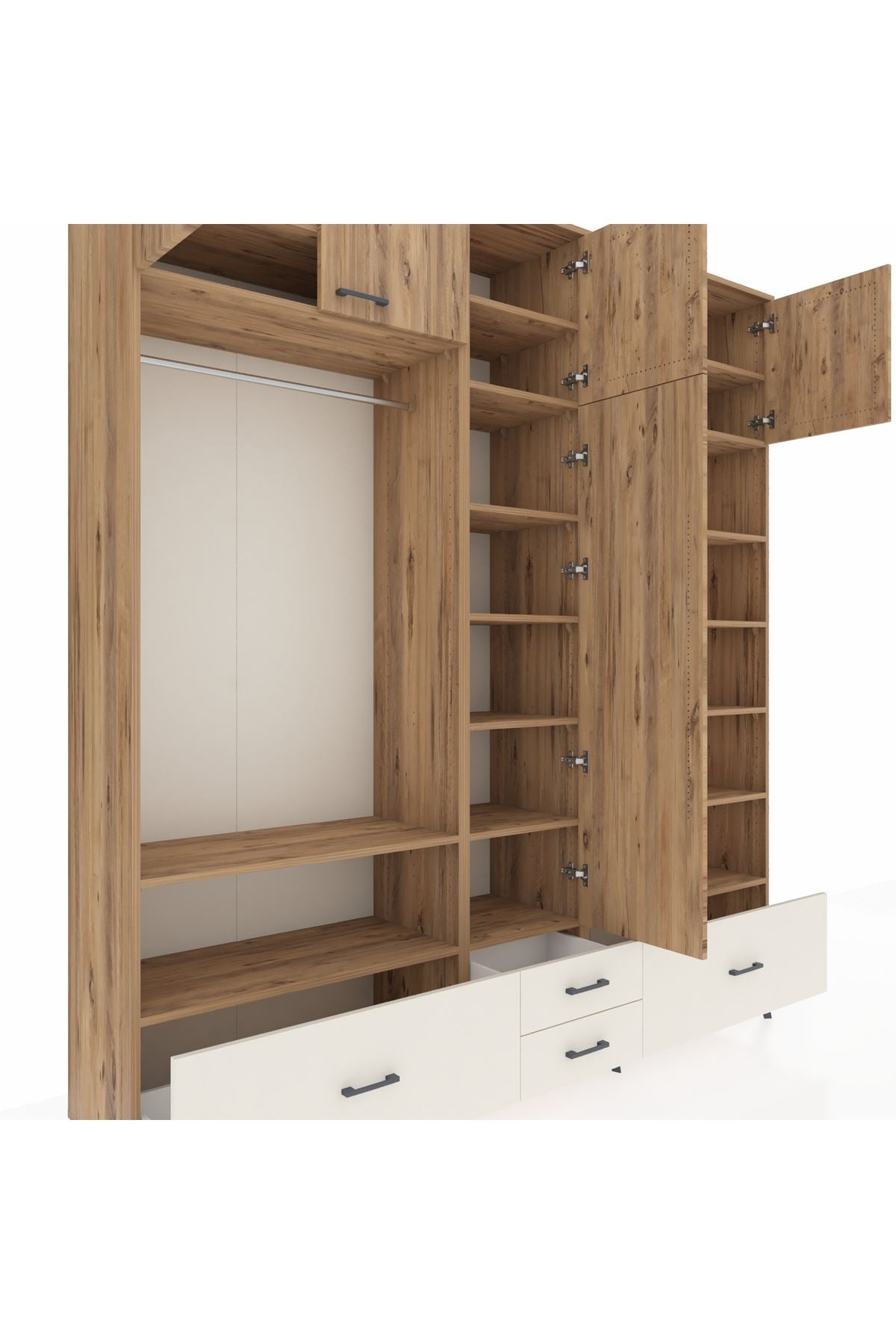 Hyperion Dolap 18 Raflı 4 Çekmeceli Tek Askılı 220x44x243 Çam-Çam/Aytaşı