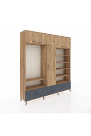 Hyperion Dolap 18 Raflı 4 Çekmeceli Tek Askılı 220x44x243 Çam-Çam/Antrasit