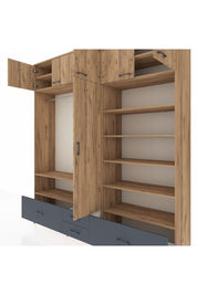 Hyperion Dolap 18 Raflı 4 Çekmeceli Tek Askılı 220x44x243 Çam-Çam/Antrasit