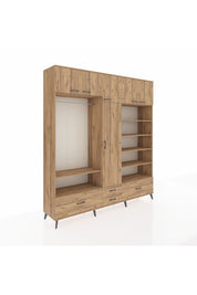 Hyperion Dolap 18 Raflı 4 Çekmeceli Tek Askılı 220x44x243 Çam-Çam/Çam