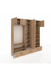 Hyperion Dolap 18 Raflı 4 Çekmeceli Tek Askılı 220x44x243 Çam-Çam/Çam