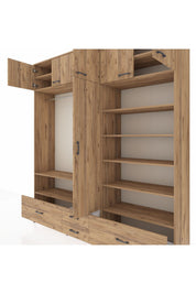 Hyperion Dolap 18 Raflı 4 Çekmeceli Tek Askılı 220x44x243 Çam-Çam/Çam