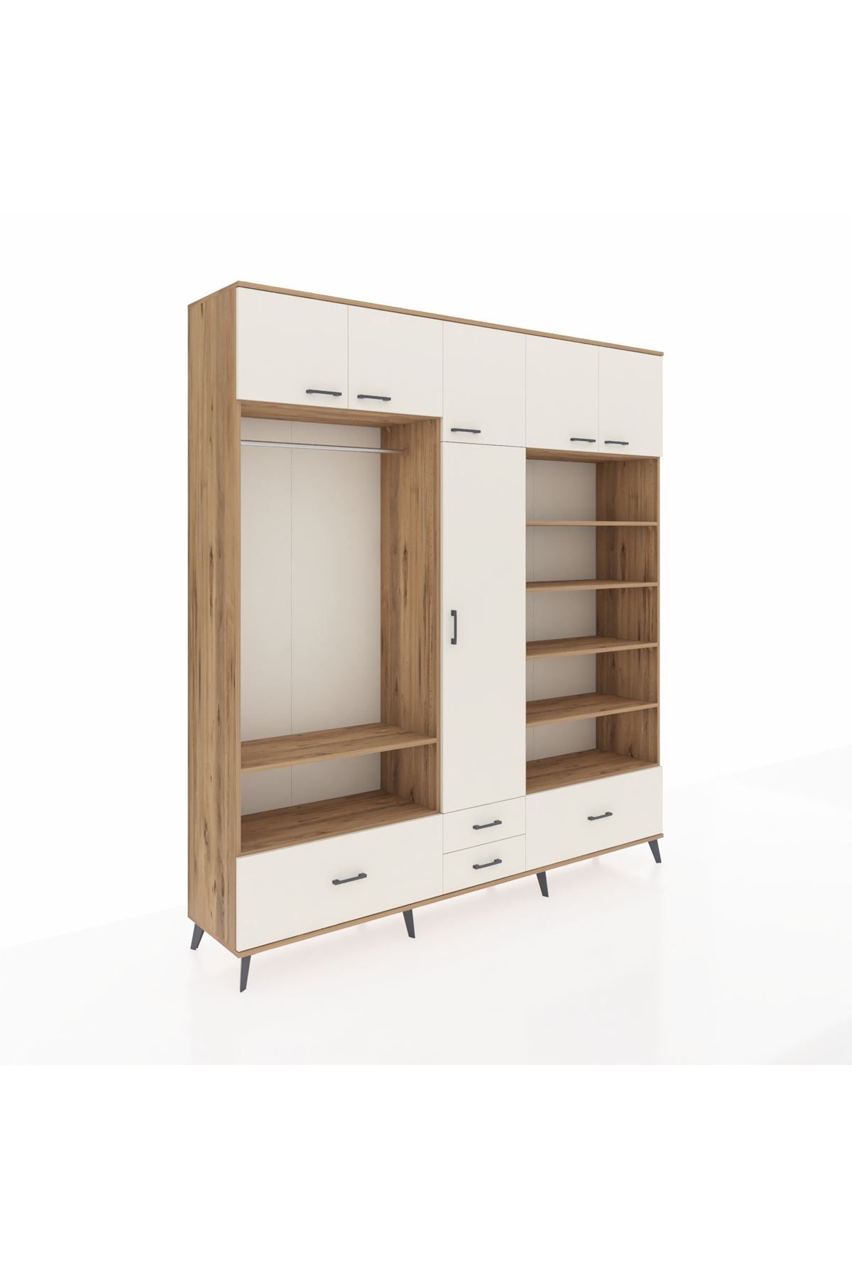 Hyperion Dolap 18 Raflı 4 Çekmeceli Tek Askılı 220x44x243 Çam-Aytaşı/Aytaşı