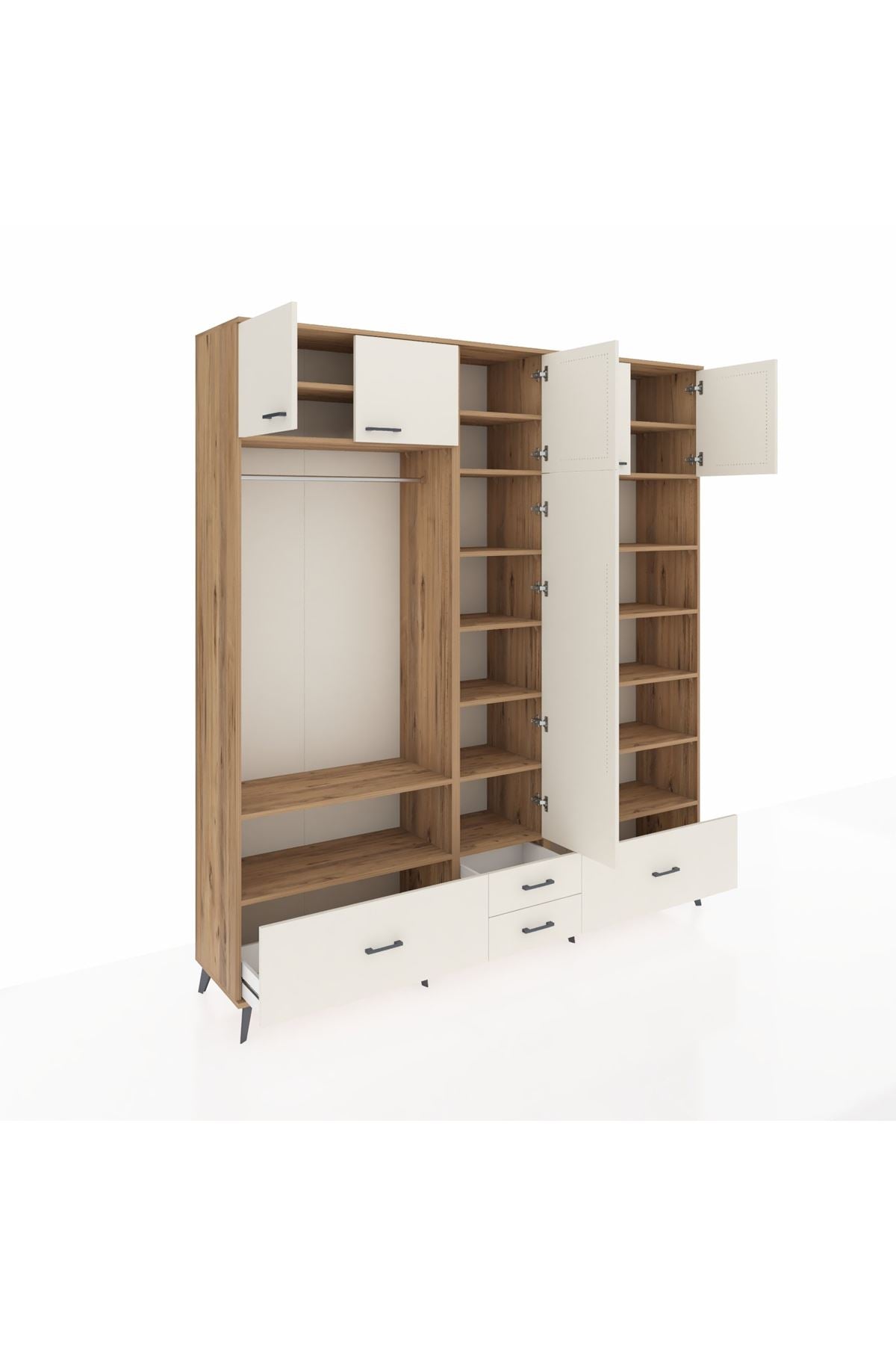 Hyperion Dolap 18 Raflı 4 Çekmeceli Tek Askılı 220x44x243 Çam-Aytaşı/Aytaşı