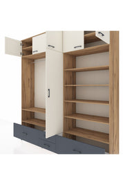Hyperion Dolap 18 Raflı 4 Çekmeceli Tek Askılı 220x44x243 Çam-Aytaşı/Antrasit