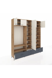 Hyperion Dolap 18 Raflı 4 Çekmeceli Tek Askılı 220x44x243 Çam-Aytaşı/Antrasit