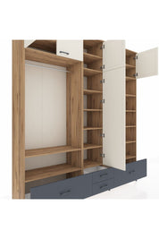 Hyperion Dolap 18 Raflı 4 Çekmeceli Tek Askılı 220x44x243 Çam-Aytaşı/Antrasit