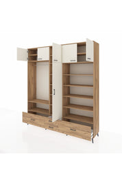 Hyperion Dolap 18 Raflı 4 Çekmeceli Tek Askılı 220x44x243 Çam-Aytaşı/Çam
