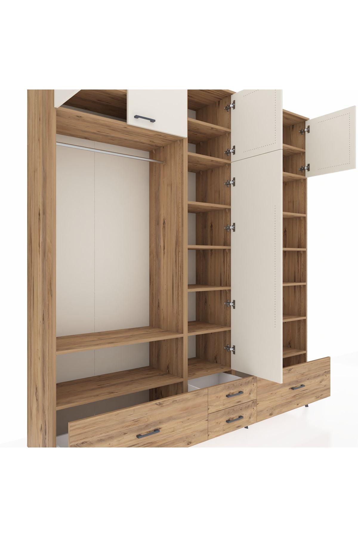 Hyperion Dolap 18 Raflı 4 Çekmeceli Tek Askılı 220x44x243 Çam-Aytaşı/Çam