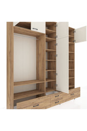 Hyperion Dolap 18 Raflı 4 Çekmeceli Tek Askılı 220x44x243 Çam-Aytaşı/Çam