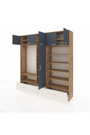 Hyperion Dolap 18 Raflı 4 Çekmeceli Tek Askılı 220x44x243 Çam-Antrasit/Aytaşı