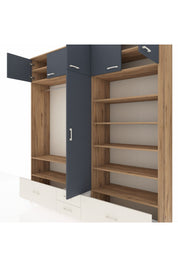 Hyperion Dolap 18 Raflı 4 Çekmeceli Tek Askılı 220x44x243 Çam-Antrasit/Aytaşı