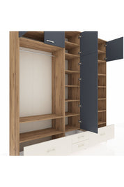 Hyperion Dolap 18 Raflı 4 Çekmeceli Tek Askılı 220x44x243 Çam-Antrasit/Aytaşı