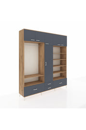 Hyperion Dolap 18 Raflı 4 Çekmeceli Tek Askılı 220x44x243 Çam-Antrasit/Antrasit