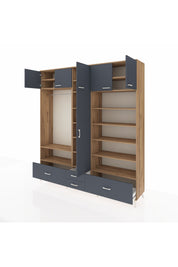 Hyperion Dolap 18 Raflı 4 Çekmeceli Tek Askılı 220x44x243 Çam-Antrasit/Antrasit