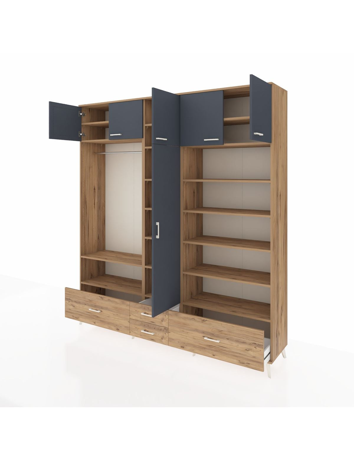 Hyperion Dolap 18 Raflı 4 Çekmeceli Tek Askılı 220x44x243 - S553M024V27B