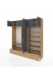 Hyperion Dolap 18 Raflı 4 Çekmeceli Tek Askılı 220x44x243 Çam-Antrasit/Çam