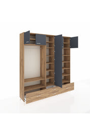 Hyperion Dolap 18 Raflı 4 Çekmeceli Tek Askılı 220x44x243 Çam-Antrasit/Çam