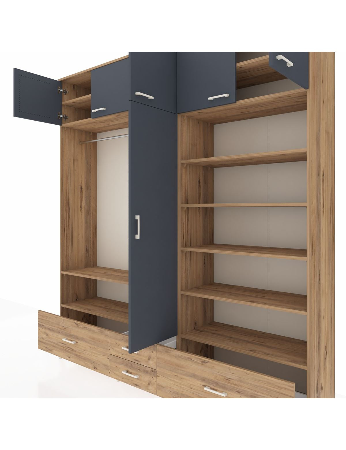 Hyperion Dolap 18 Raflı 4 Çekmeceli Tek Askılı 220x44x243 - S553M024V27B