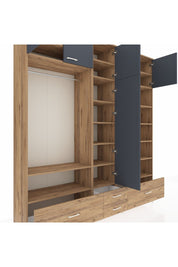 Hyperion Dolap 18 Raflı 4 Çekmeceli Tek Askılı 220x44x243 Çam-Antrasit/Çam