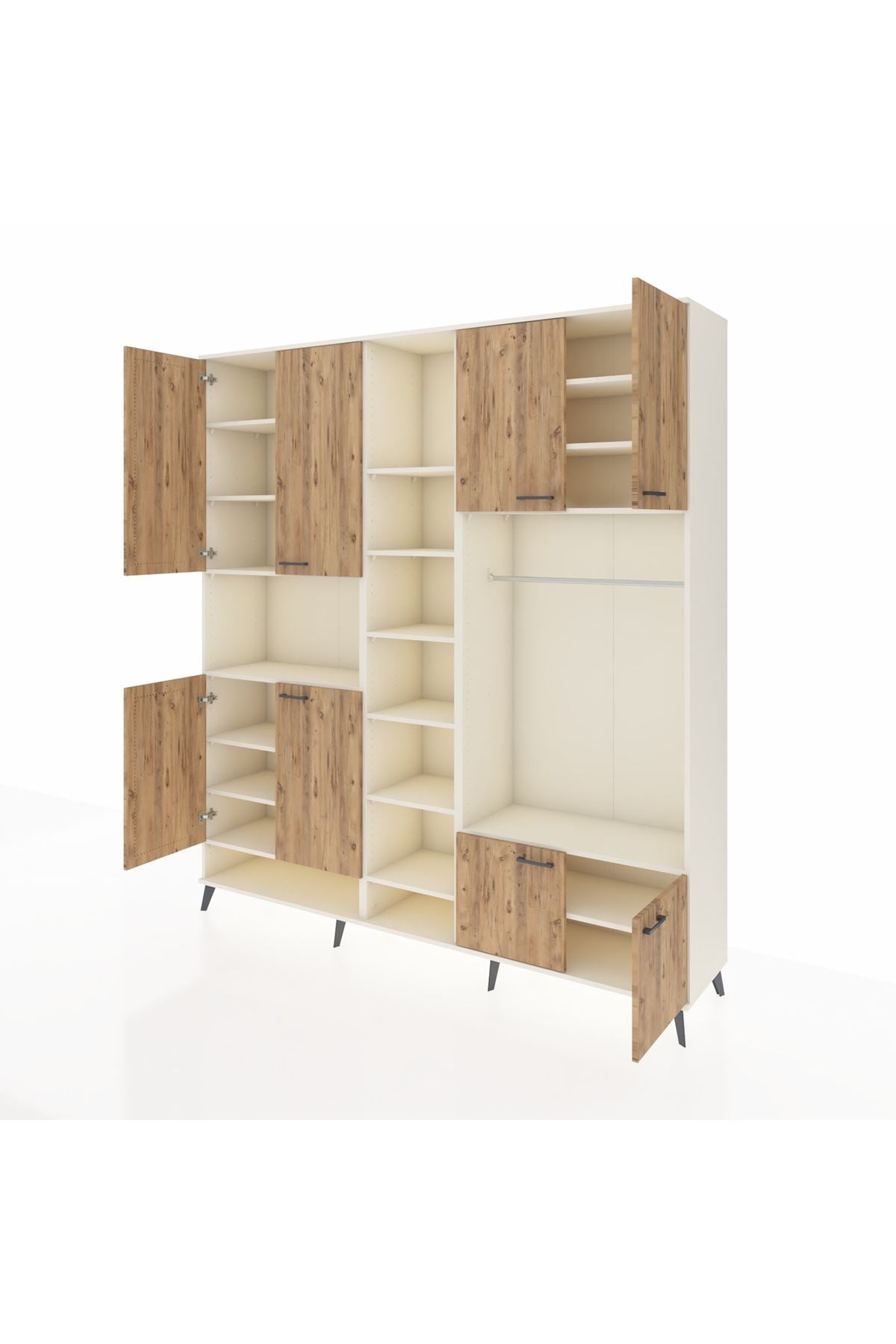 Hyperion Dolap 18 Raflı 8 Kapaklı Tek Askılı 220x44x243 Aytaşı-Çam/Aytaşı