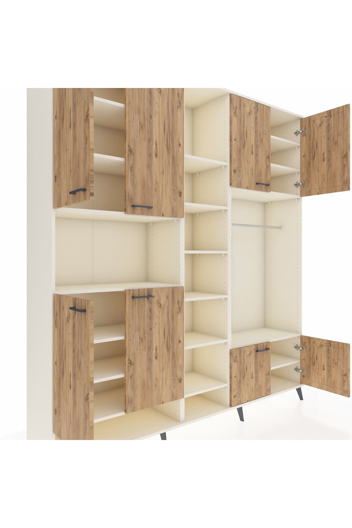 Hyperion Dolap 18 Raflı 8 Kapaklı Tek Askılı 220x44x243 Aytaşı-Çam/Aytaşı