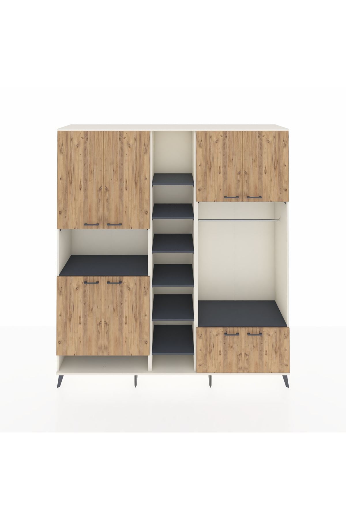 Hyperion Dolap 18 Raflı 8 Kapaklı Tek Askılı 220x44x243 Aytaşı-Çam/Antrasit