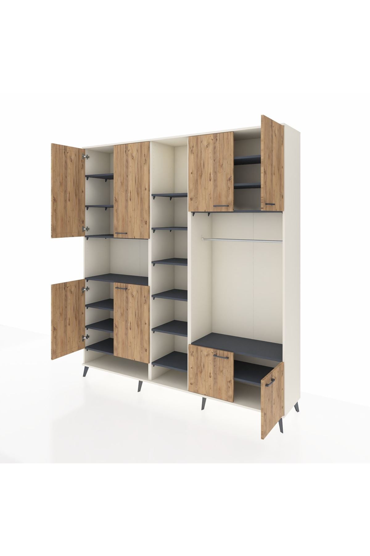 Hyperion Dolap 18 Raflı 8 Kapaklı Tek Askılı 220x44x243 Aytaşı-Çam/Antrasit