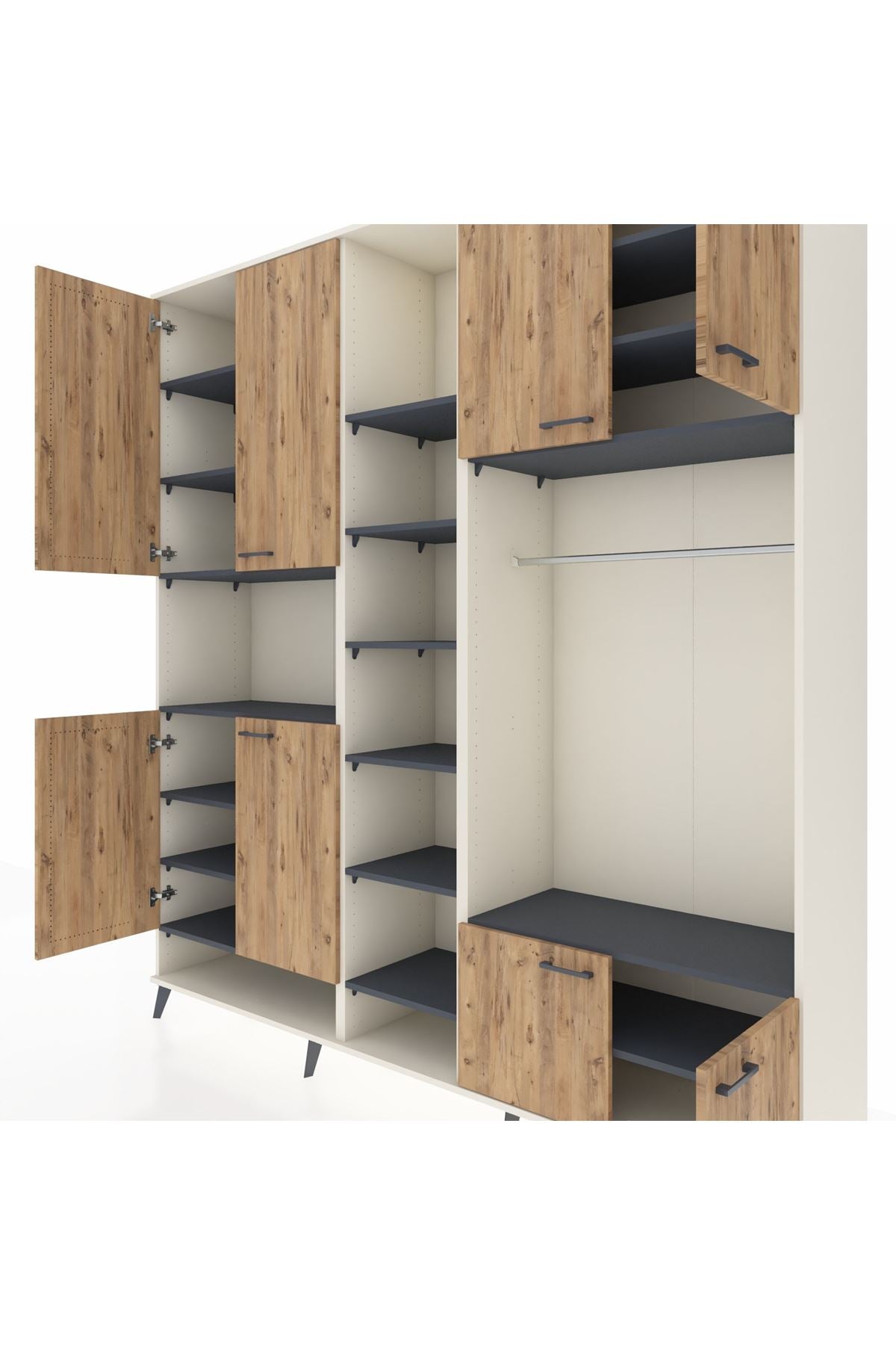 Hyperion Dolap 18 Raflı 8 Kapaklı Tek Askılı 220x44x243 Aytaşı-Çam/Antrasit