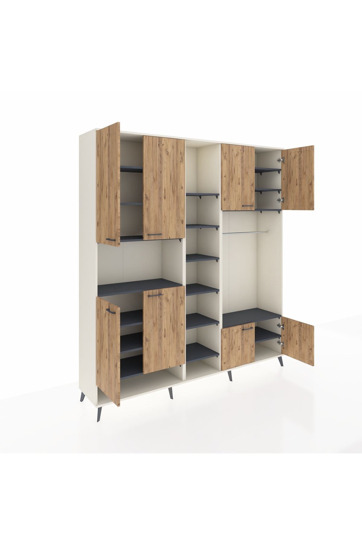 Hyperion Dolap 18 Raflı 8 Kapaklı Tek Askılı 220x44x243 Aytaşı-Çam/Antrasit