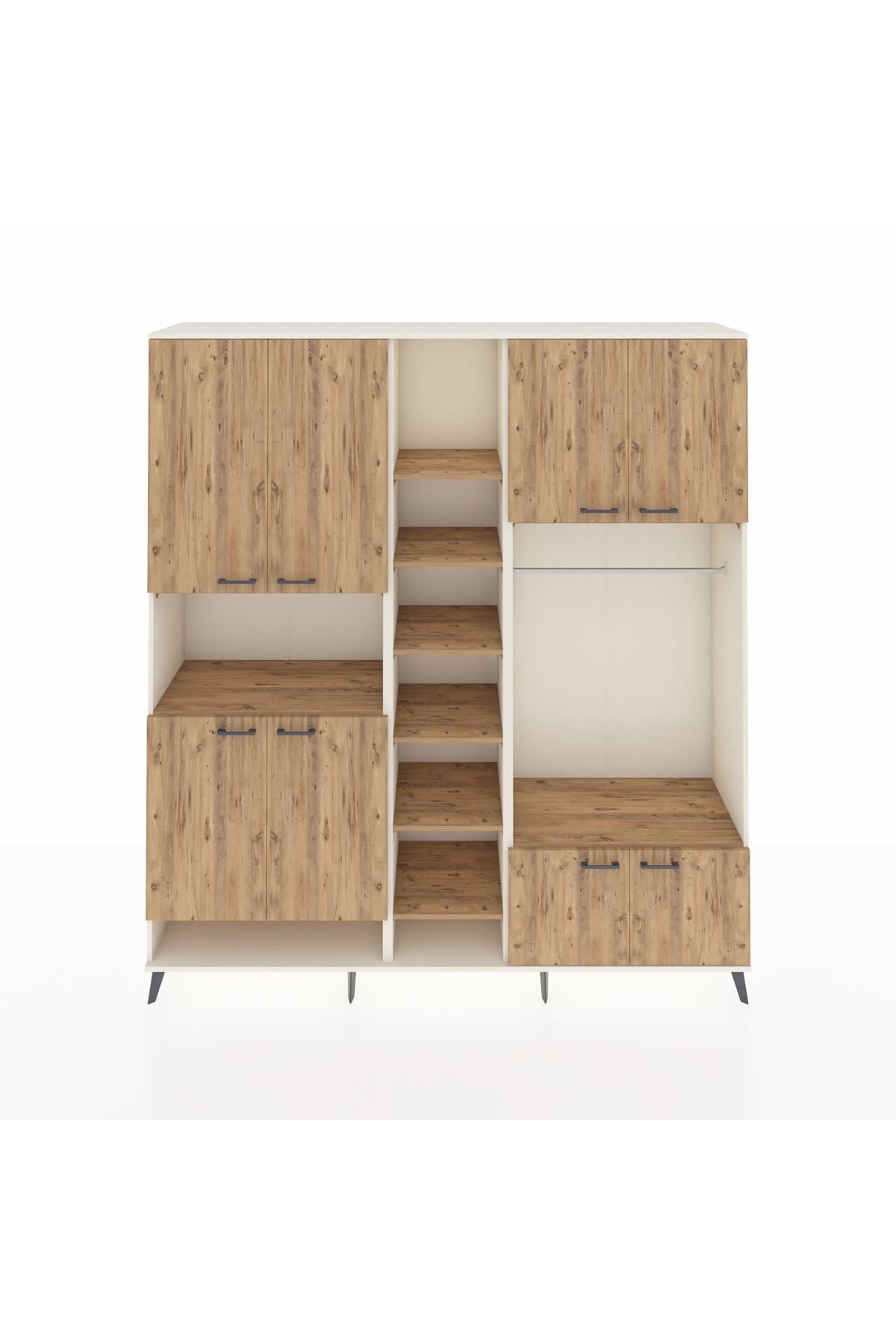 Hyperion Dolap 18 Raflı 8 Kapaklı Tek Askılı 220x44x243 Aytaşı-Çam/Çam