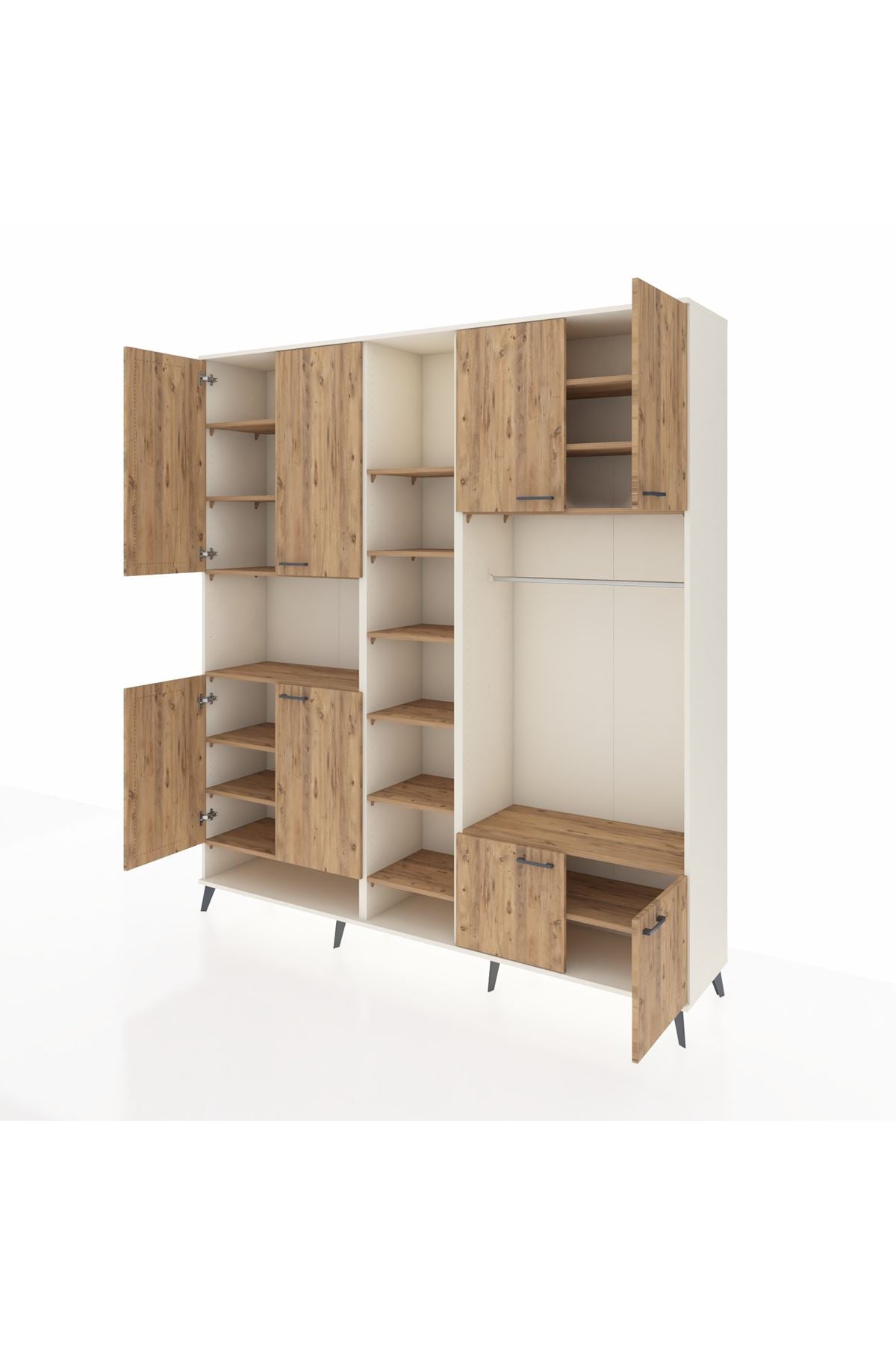 Hyperion Dolap 18 Raflı 8 Kapaklı Tek Askılı 220x44x243 Aytaşı-Çam/Çam