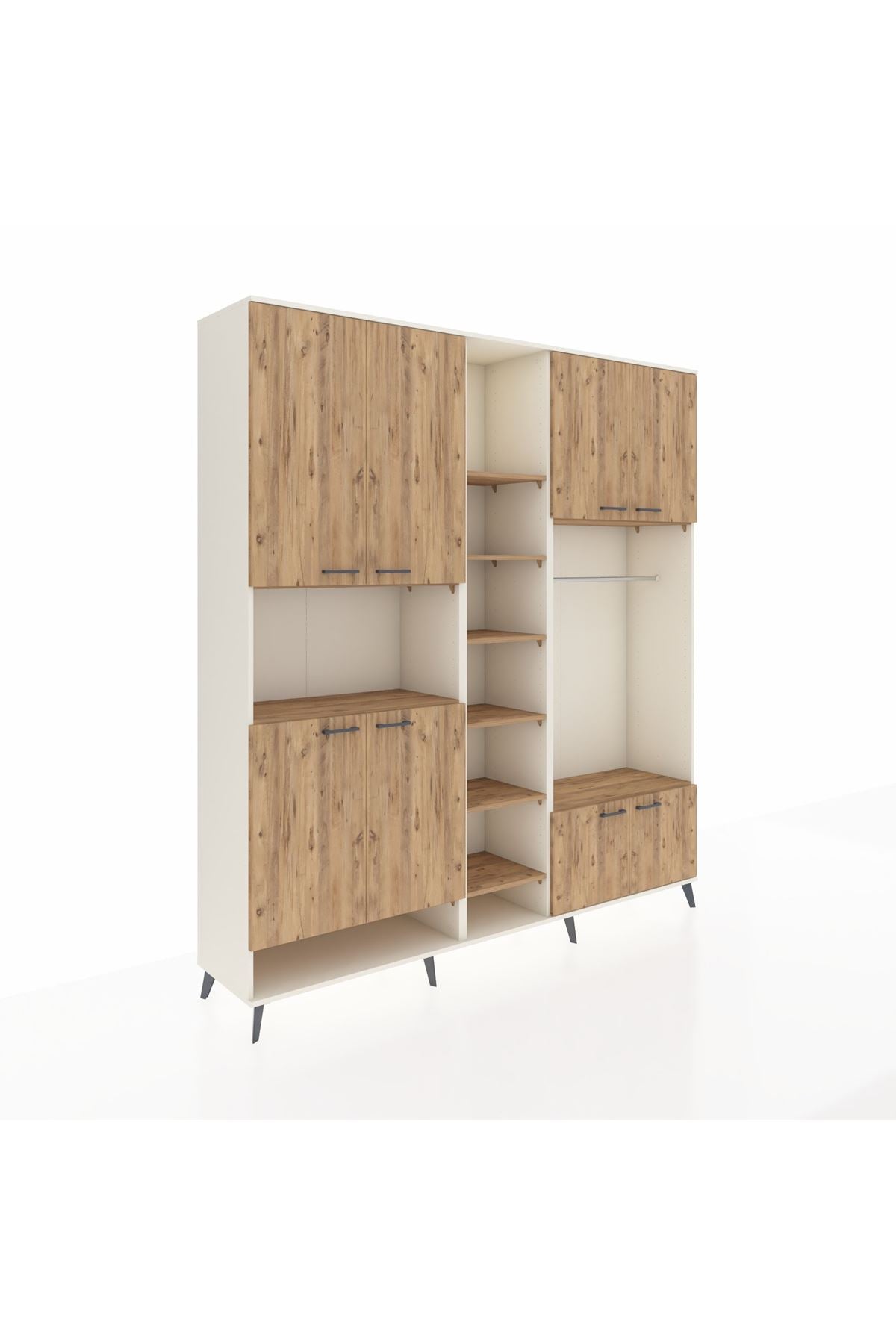 Hyperion Dolap 18 Raflı 8 Kapaklı Tek Askılı 220x44x243 Aytaşı-Çam/Çam