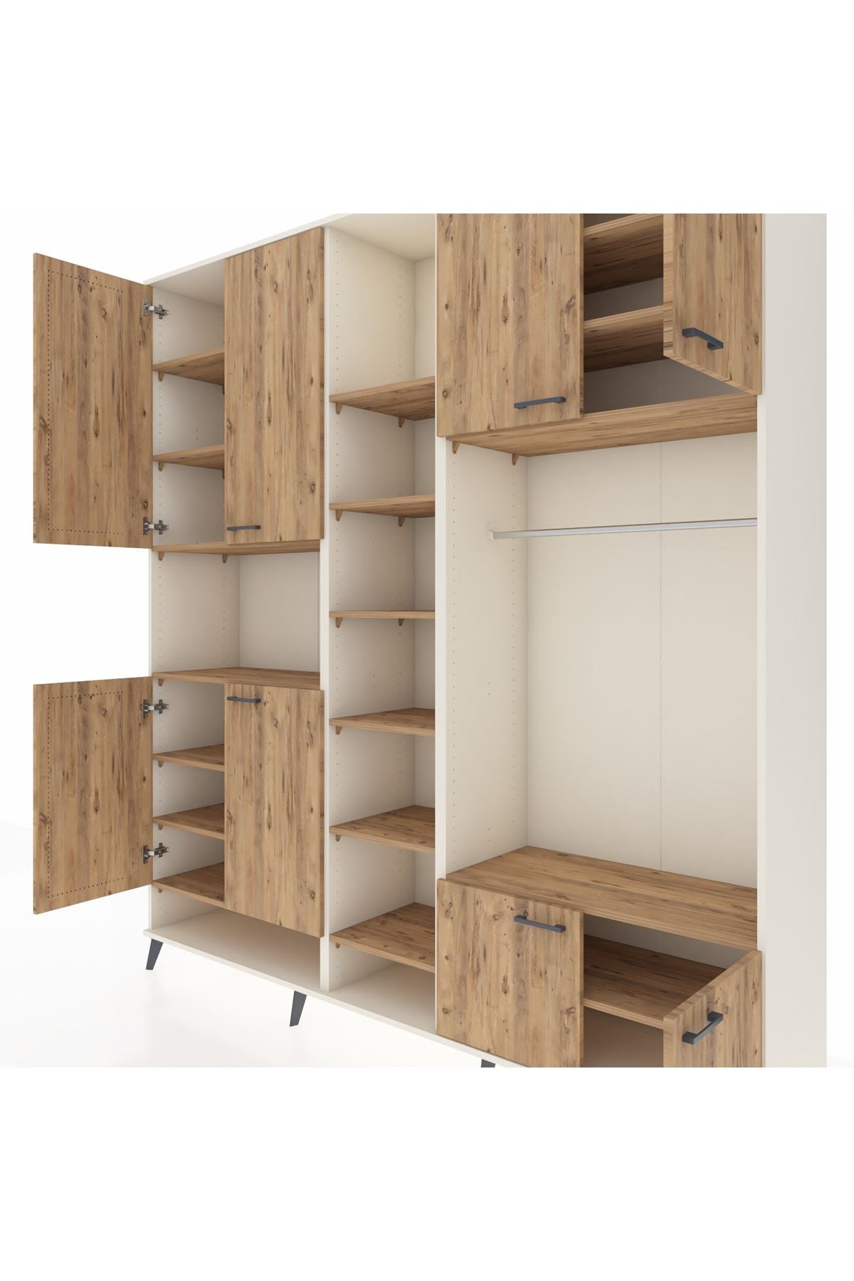 Hyperion Dolap 18 Raflı 8 Kapaklı Tek Askılı 220x44x243 Aytaşı-Çam/Çam