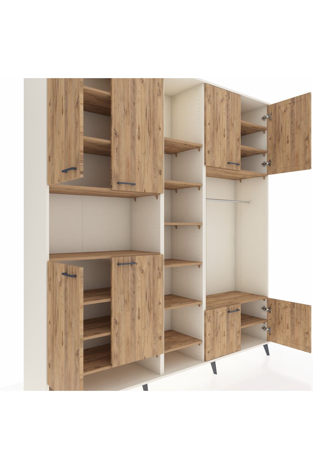 Hyperion Dolap 18 Raflı 8 Kapaklı Tek Askılı 220x44x243 Aytaşı-Çam/Çam