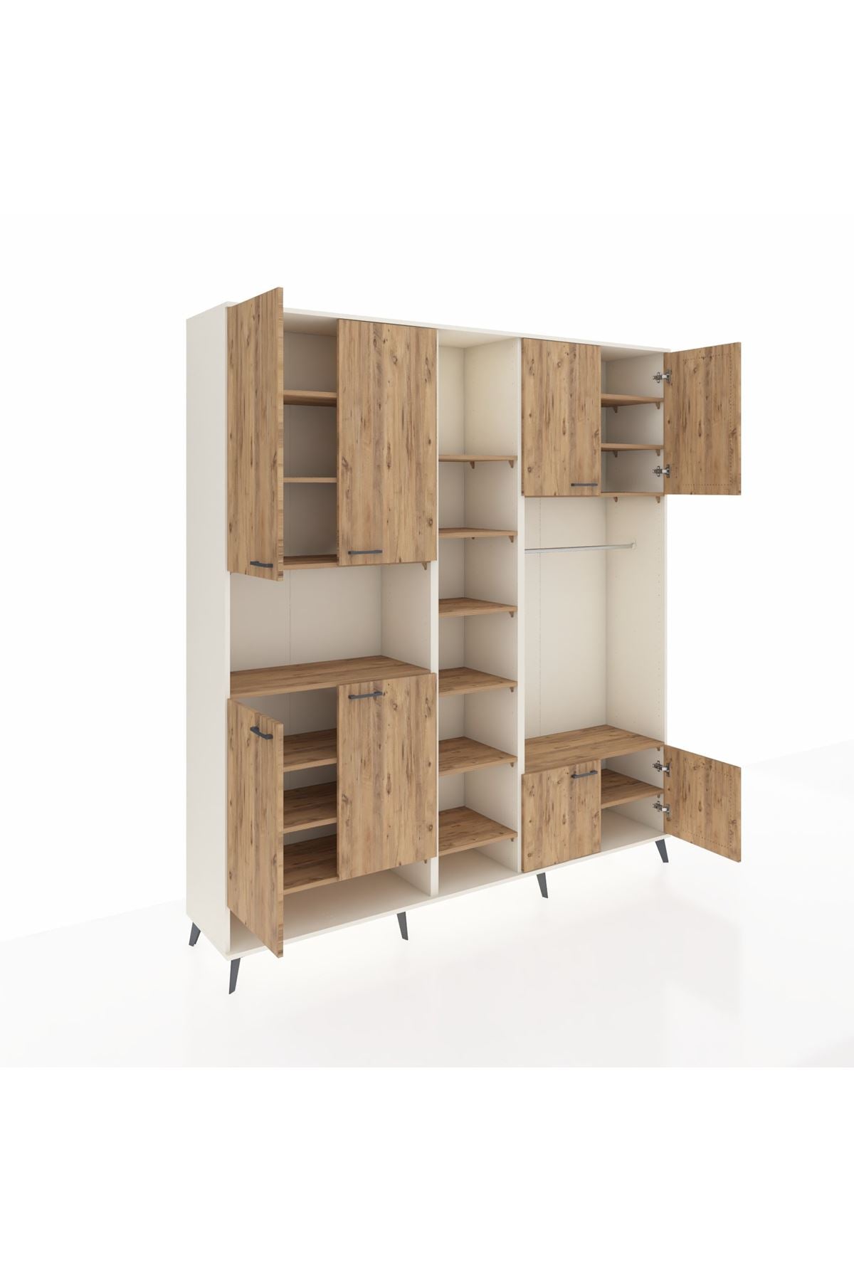 Hyperion Dolap 18 Raflı 8 Kapaklı Tek Askılı 220x44x243 Aytaşı-Çam/Çam