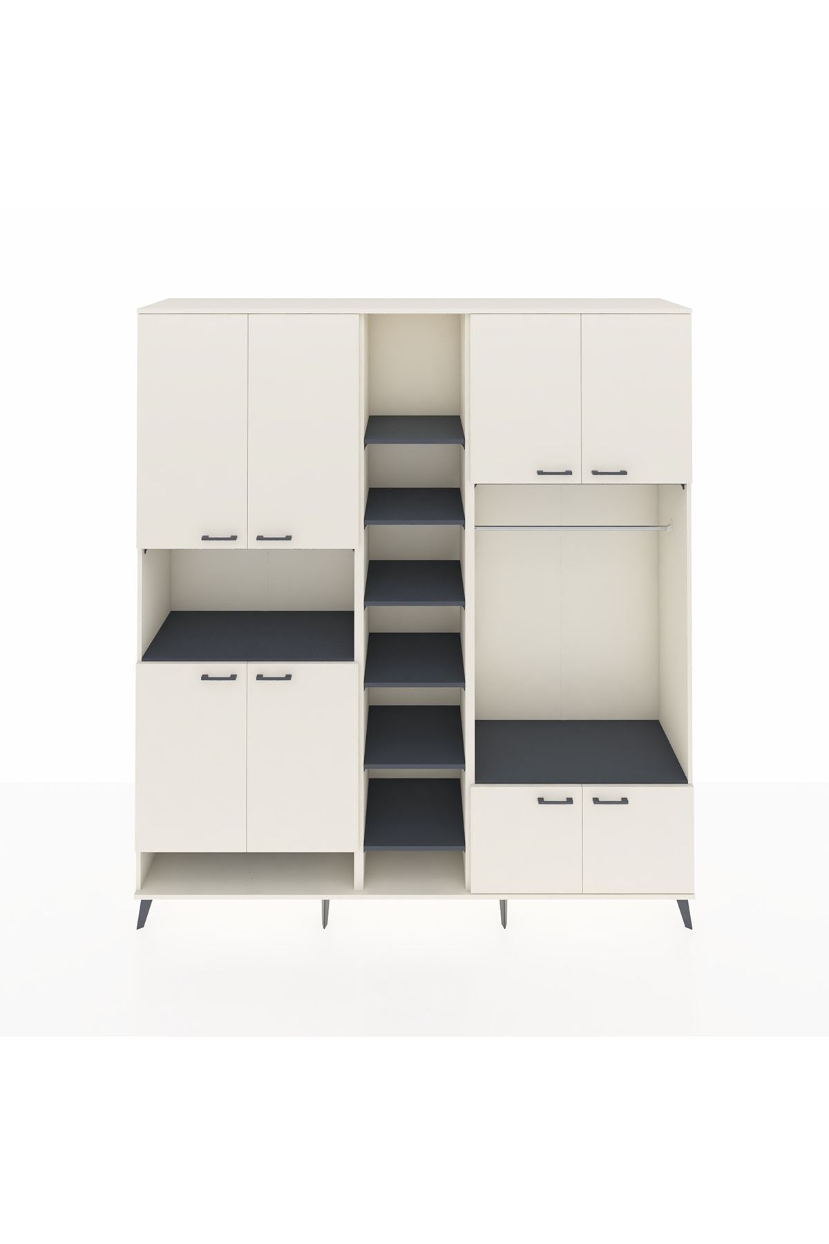 Hyperion Dolap 18 Raflı 8 Kapaklı Tek Askılı 220x44x243 Aytaşı-Aytaşı/Antrasit