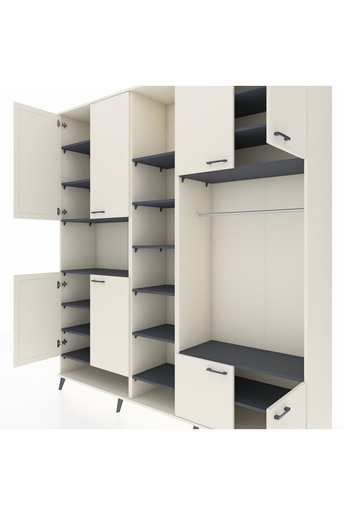 Hyperion Dolap 18 Raflı 8 Kapaklı Tek Askılı 220x44x243 Aytaşı-Aytaşı/Antrasit