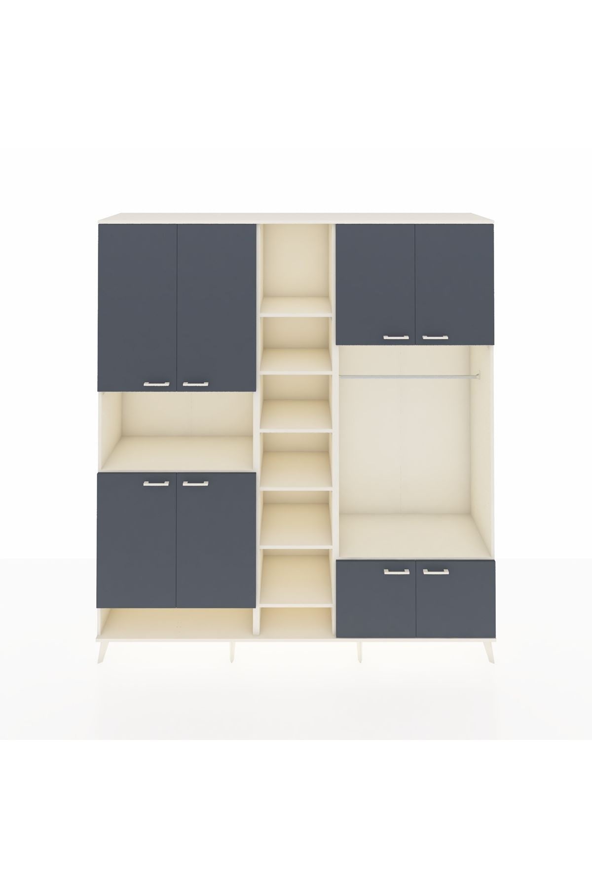 Hyperion Dolap 18 Raflı 8 Kapaklı Tek Askılı 220x44x243 Aytaşı-Antrasit/Aytaşı