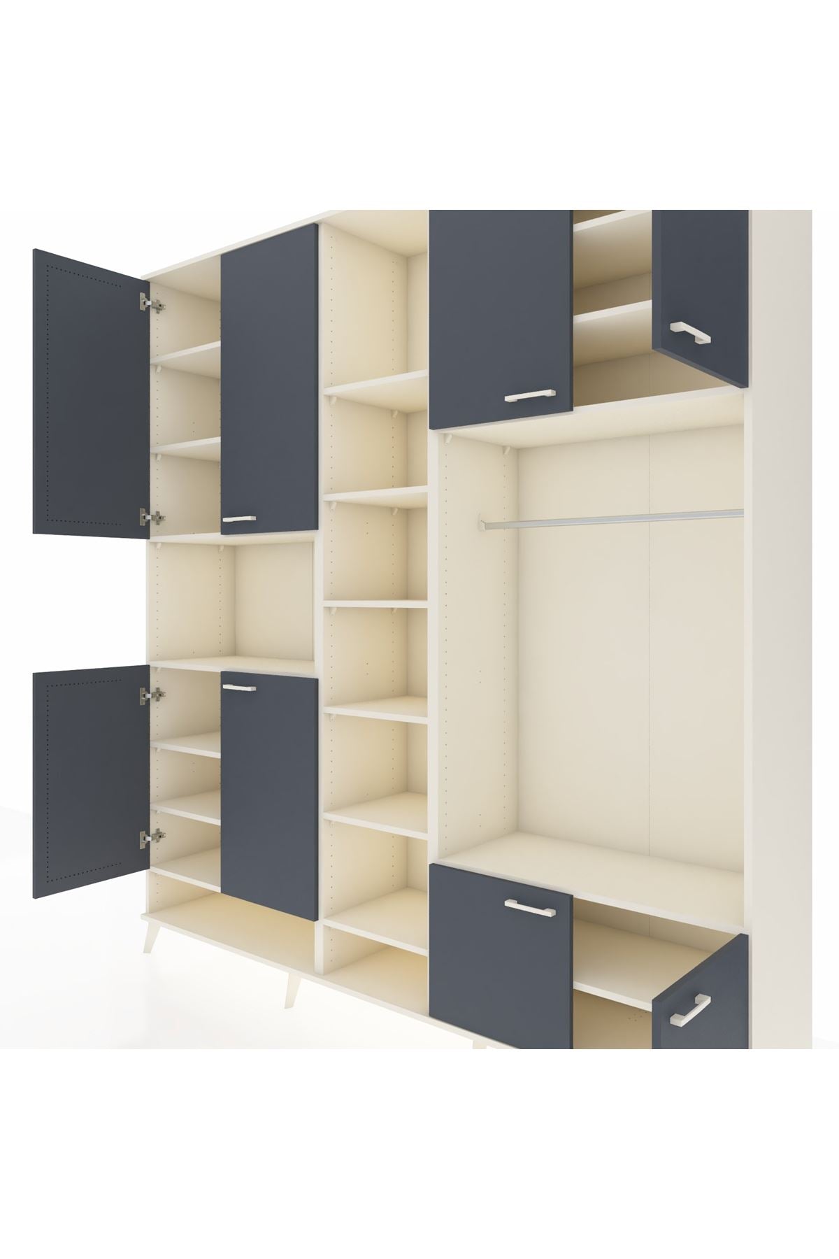 Hyperion Dolap 18 Raflı 8 Kapaklı Tek Askılı 220x44x243 Aytaşı-Antrasit/Aytaşı