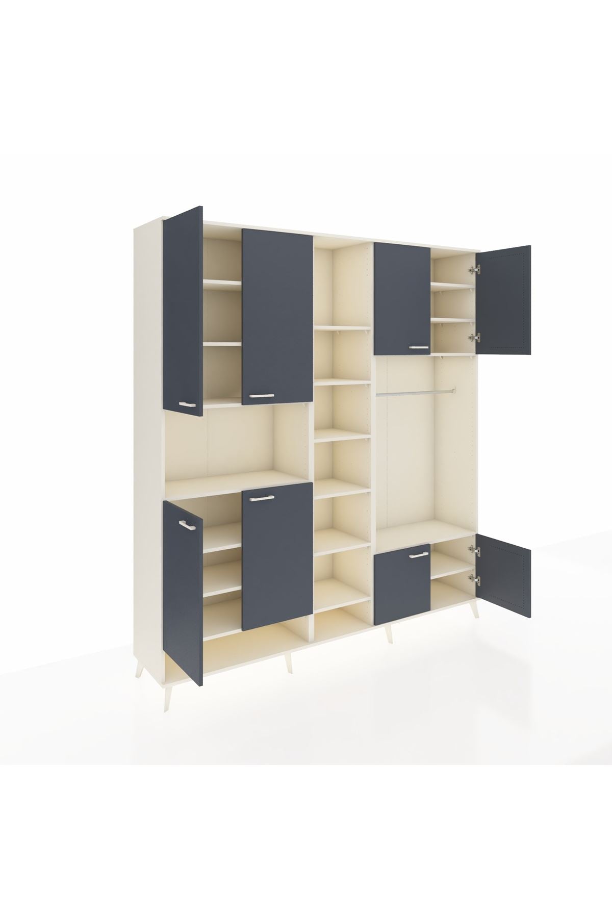 Hyperion Dolap 18 Raflı 8 Kapaklı Tek Askılı 220x44x243 Aytaşı-Antrasit/Aytaşı