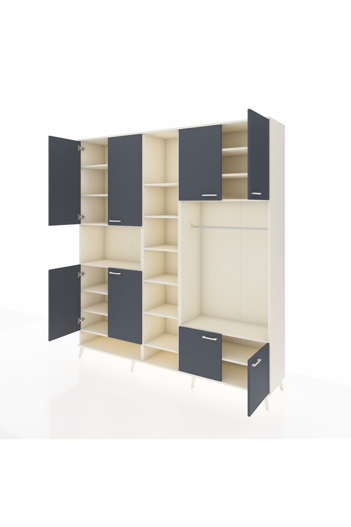 Hyperion Dolap 18 Raflı 8 Kapaklı Tek Askılı 220x44x243 Aytaşı-Antrasit/Aytaşı