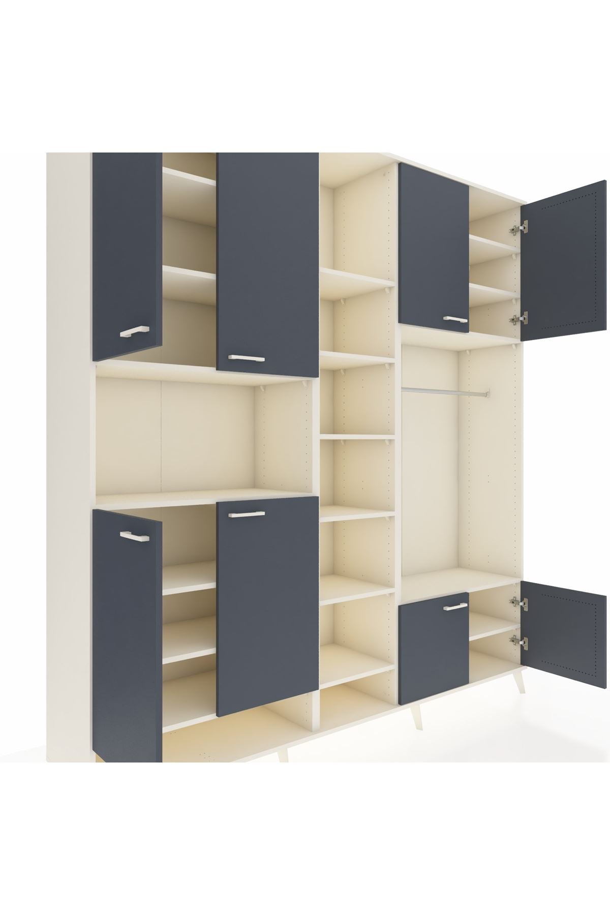 Hyperion Dolap 18 Raflı 8 Kapaklı Tek Askılı 220x44x243 Aytaşı-Antrasit/Aytaşı