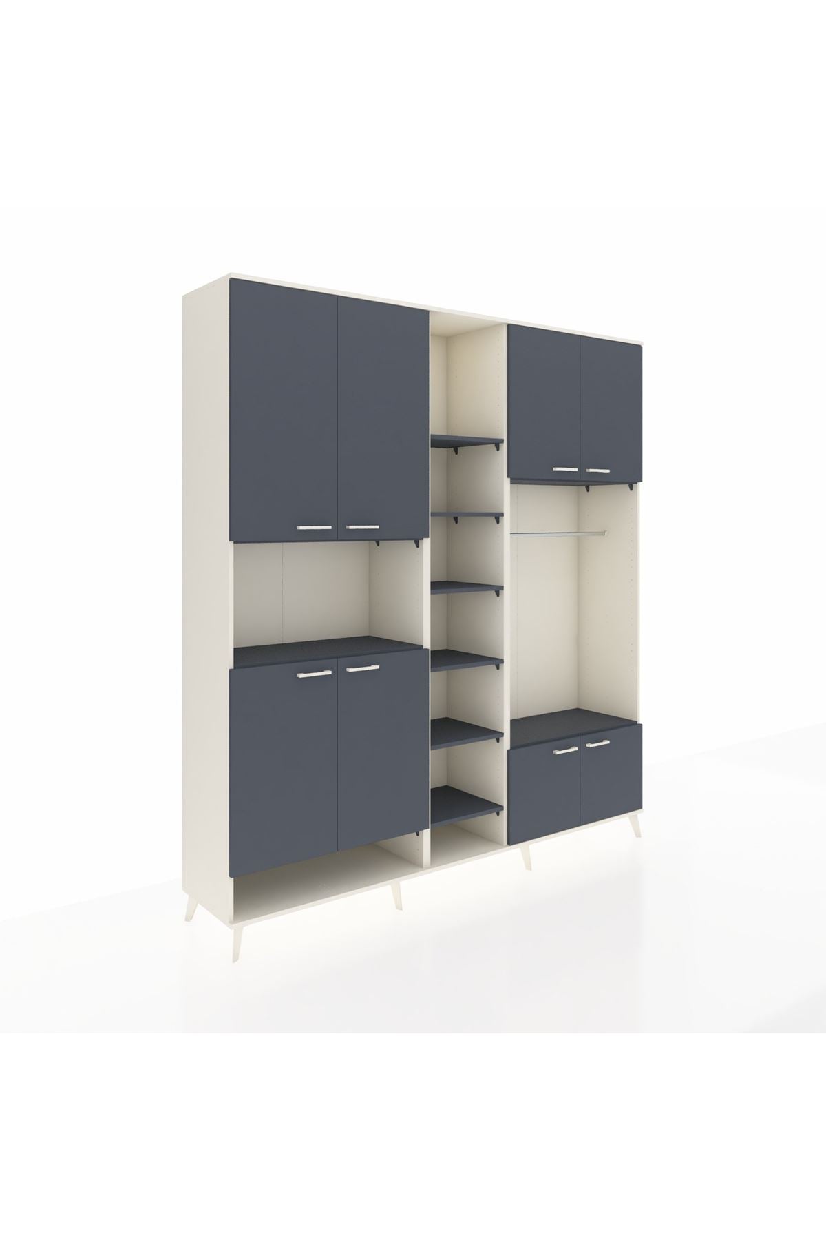 Hyperion Dolap 18 Raflı 8 Kapaklı Tek Askılı 220x44x243 Aytaşı-Antrasit/Antrasit