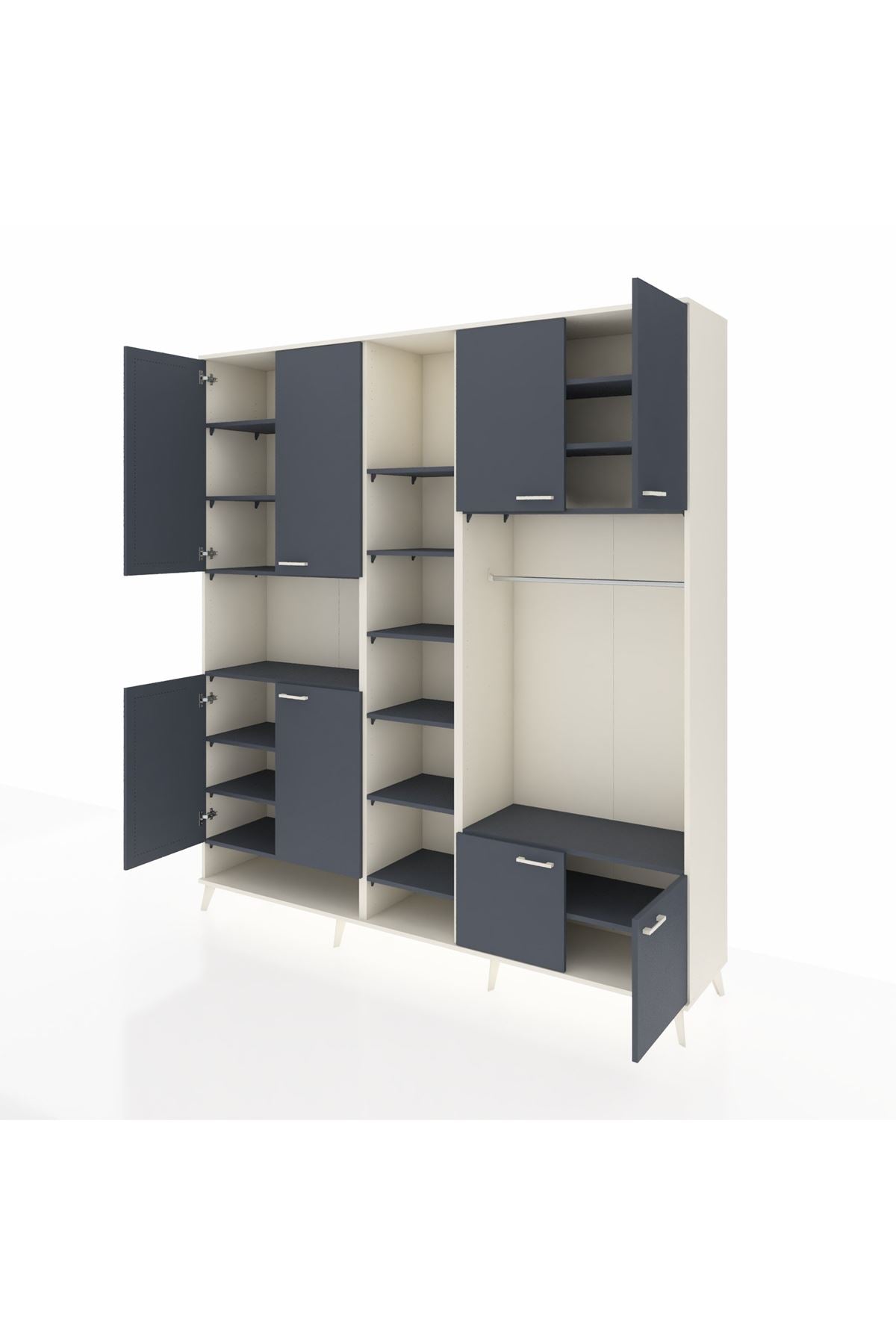 Hyperion Dolap 18 Raflı 8 Kapaklı Tek Askılı 220x44x243 Aytaşı-Antrasit/Antrasit