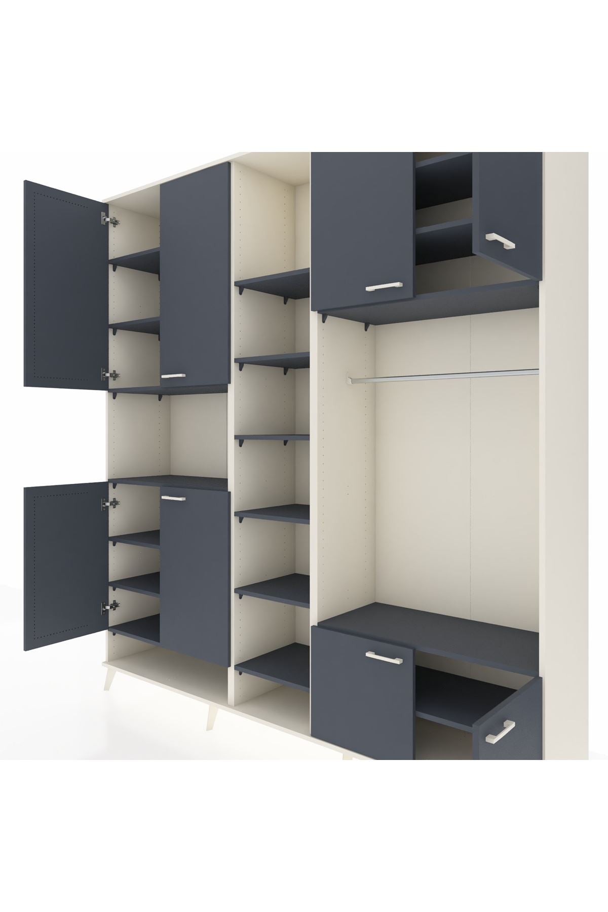 Hyperion Dolap 18 Raflı 8 Kapaklı Tek Askılı 220x44x243 Aytaşı-Antrasit/Antrasit