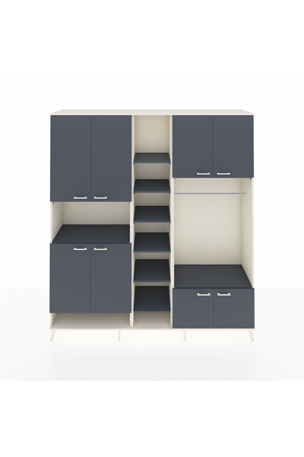 Hyperion Dolap 18 Raflı 8 Kapaklı Tek Askılı 220x44x243 Aytaşı-Antrasit/Antrasit