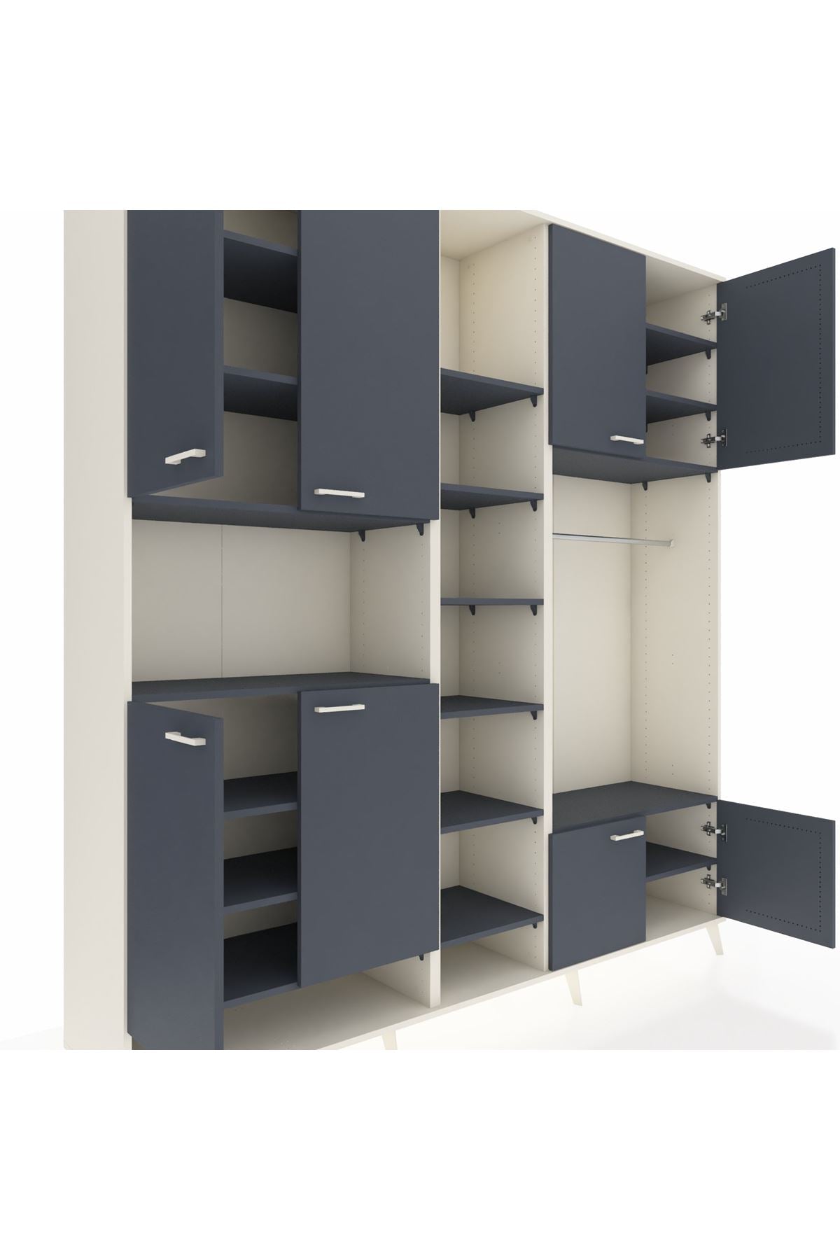 Hyperion Dolap 18 Raflı 8 Kapaklı Tek Askılı 220x44x243 Aytaşı-Antrasit/Antrasit