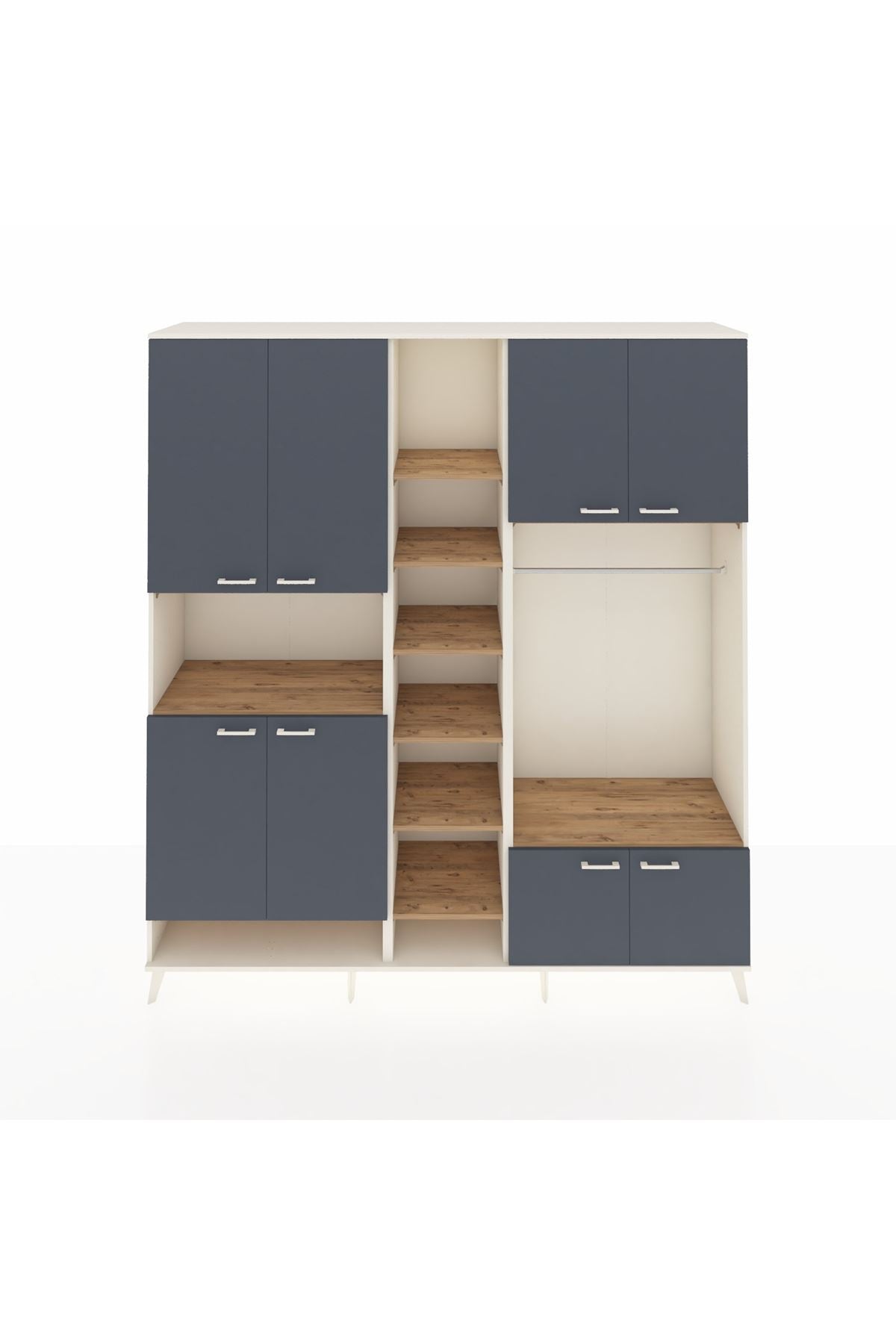 Hyperion Dolap 18 Raflı 8 Kapaklı Tek Askılı 220x44x243 Aytaşı-Antrasit/Çam